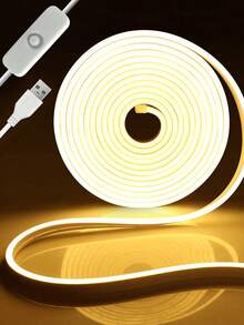 1m/2m/3 metros/4m/5m Tira de luz flexible de neón LED, iluminación decorativa, lámpara regulable con interruptor de botón alimentada por USB, para dormitorio, sala de estar, gabinete de exhibición, iluminación de espejo de baño - Talla única para todos - Ver 1