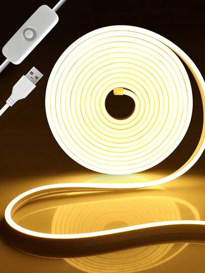 1m/2m/3 Meters/4m/5m LED Neon Flexible Light Strip, Decorative Lighting, USB Powered Button Switch Dimmable Lamp, For Bedroom, Living Room, Display Cabinet, Bathroom Mirror Lighting