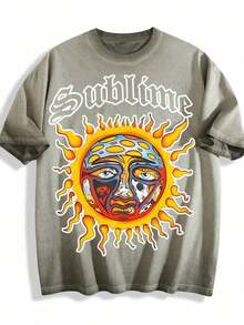 2026 Summer Tops Retro Sun Face Skull Print, Men's T-Shirt, SUBLIM Band Style Free Theme Loose Short Sleeved ShirtLoose And Comfortablesummer Clothes - 髒洗軍綠色 01 - 查看 12
