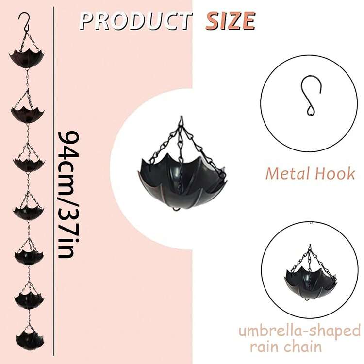 Hanging Rain Chain Outdoor Decor, Garden/Yard Drainage System, Home Decor Rain Chain With Elegant Petal Design, Alternative To Traditional Downspout, Gardening Supplies - Small Umbrella - View 9