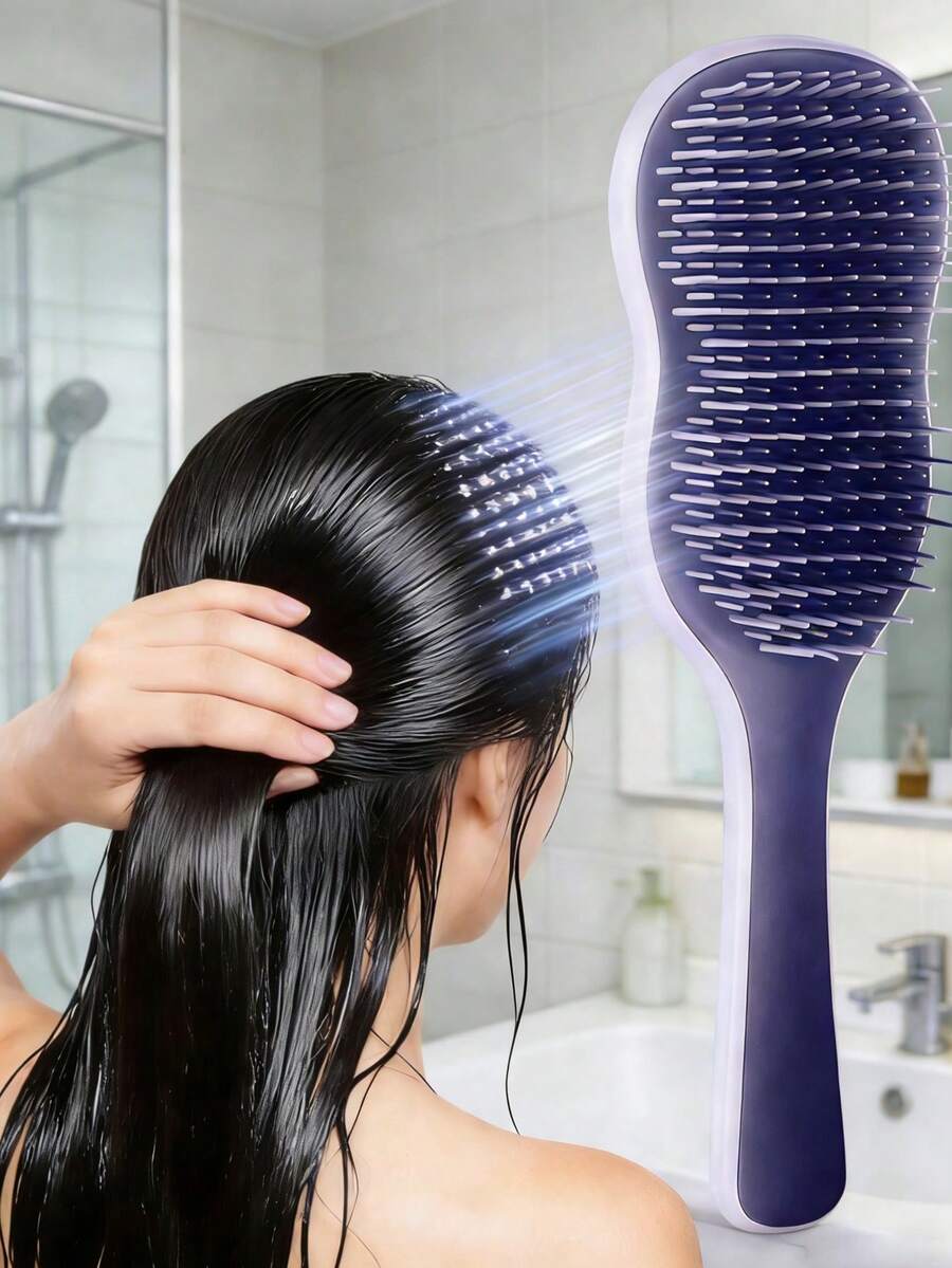 1支干湿两用按摩梳，带防滑手柄 - 女性必备护发配件，适用于卷发、直发、粗发和细发，造型工具 | 便携式日常必备，令秀发柔顺亮泽，不打结 - 彩色 - 查看 1