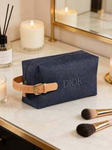 Dior 迪奥海军蓝皮革肩带化妆包，高端化妆包，优质旅行洗漱包，时尚化妆包，便携式化妆品收纳包，迪奥经典风格，送给女朋友的精致礼物 - 寶藍色 - 查看 4