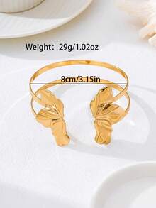 1 Peça Bracelete de Algema de Metal com Metade Folha e Metade Flor na Moda para Mulheres, Adequado para Férias na Praia, Personalizado, Estilo Europeu e Americano, Festa na Praia, Uso Casual em Feriados - amarelo dourado - Visão 7