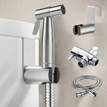 Adjustable High Pressure Stainless Steel Handheld Bidet Sprayer Set, Includes Angle Valve, No Drilling Installation, Suitable For Bathroom/Floor Cleaning, Compatible With Toilet/Pet Washing - Silver - View 4