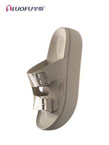 LUOFU New Spring Women's Double-Buckle Slippers, High Heel Thick Sole Shoes, Solid Color Thick Bottom Sandals, Outdoor Ladies Date Casual Beach Party Summer Slippers, EVA Non-Slip Wedge Sandals - 卡其色 - 查看 5