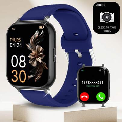 1.83" High Definition Full-Screen Touch Display Smartwatch With Silicone Strap, Wireless Call/Receive, Step Tracker, Multiple Outdoor Sports Modes (Cycling, Running, Hiking, Climbing), Call/Sedentary Reminder, Alarm, Wireless Music, Camera Control, Rechargeable Battery, Suitable As Gift For Friends, Couples, Elders, Colleagues