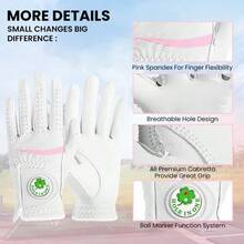 FINGER TEN Women's Golf Glove Left Hand With Ball Logo, 1pc, Soft PU Material All-Weather Grip Glove, Enhance Sports Performance, Color: Pink White, Size: Small Medium Large Extra Large - White - View 3