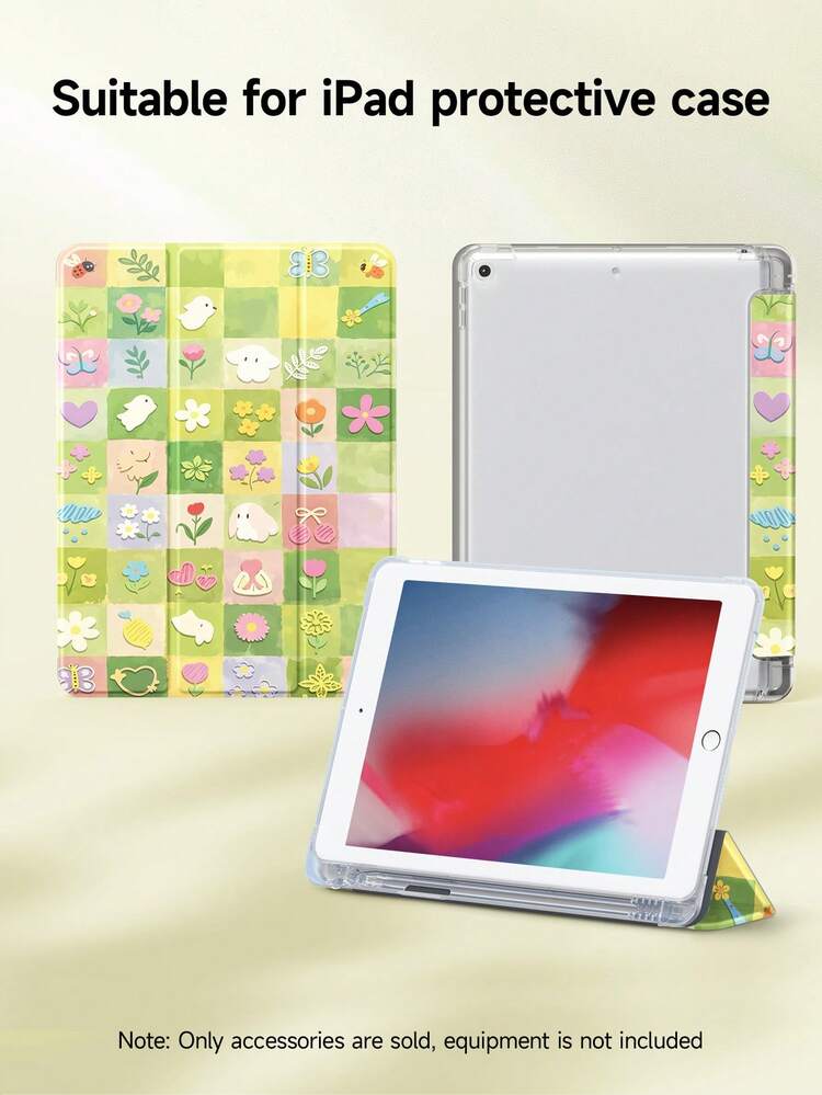 1pc Cartoon Green Meadow, Rabbit, Flower Pattern Tablet Protective Case, Compatible With 10.2 Inch 2021/2020 10th/9th/8th Gen, (A16) 11 Inch 11th Generation 2025, Compatible With Samsung Galaxy Tab A8 10.5 Inch 2022, / Tablet Protective Cover With Pencil Slot, Support Auto Sleep/Wake - Multicolor - View 2