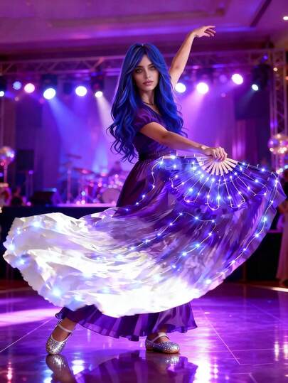 1 pièce Nouveau ventilateur lumineux à DEL pour adulte, longueur de 1,5 m, dégradé de couleur violet et blanc, ligne de lumière douce, convient pour la danse du ventre, les performances de bureau et autres occasions, sans besoin de 2 piles AAA, convient pour les vacances, les représentations sur scène, les fêtes, les mariages, Halloween, Noël et autres occasions.