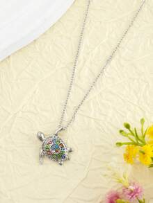 1pc Summer Vacation Style Cute Sea Turtle Pendant Necklace, Ocean Life Necklace For Women - Multicolor - View 4