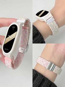 一套男女通用弹性透气可调节编织表带和柔软可爱的镂空PC保护壳，兼容小米手环10/9/8/7/6/5/4/3/NFC、小米手环9 Active/8 Active、手环2、手环10/9/8/7/6、荣耀手环9/7/6、Galaxy Fit 3 - 紫羅蘭 - 查看 9