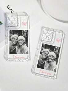 1pc Customizable Phone Case, Text Phone Case, Compatible With Samsung S24 Ultra/S25 Ultra And IPhone17 ProMax/16/15/14 Plus/13 Pro/12 Pro Max/11/7P/XS/XR, Made Of Transparent TPU Material, Scratch-Resistant, Fingerprint-Proof, Personalized Design With Letter Name, Heart Pattern, Suitable For Individual, Holiday, Couple, Family, Friend, Spouse, Sister, Birthday, Anniversary Gift - Clear - View 5