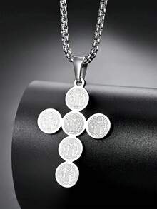 时尚不锈钢圣本笃十字架吊坠项链（宗教护身符/男女通用/配饰） - 銀色 - 查看 3