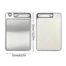 14.37英寸 x 9.84英寸不锈钢砧板，双面设计，适用于厨房，可用作磨刀器和蒜蓉器，不锈钢+聚丙烯材质，带导汁槽，厨房必备配件 - 米色 - 查看 15