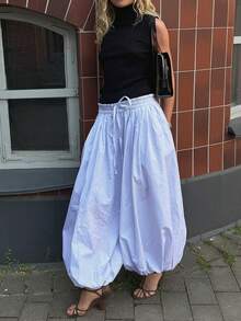 Women's Loose Woven Jogger Pants, Long Length With Pockets, Striped Design - Baby Blue - View 5