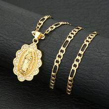 一件式欧美宗教圣母玛利亚吊坠项链，简约流行的瓜达卢佩圣牌吊坠项链，基督教圣灵复古首饰，节日祈祷礼物，圣诞饰品，天主教信徒必备 - 金色 - 查看 8