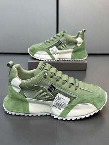 bingyuanjing 男士透气网眼厚底运动鞋，休闲增高运动鞋 - 白綠 - 查看 4