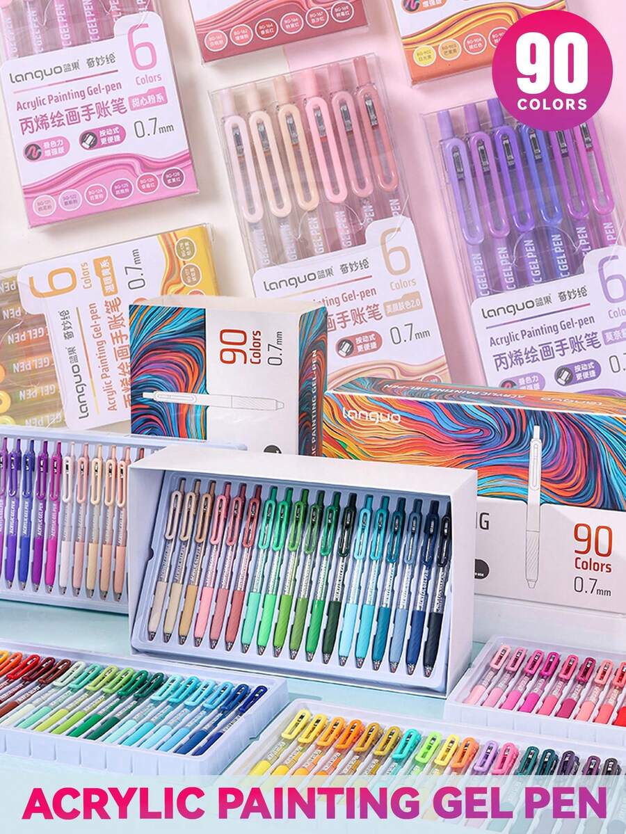 Bộ 90 bút gel màu Languo, hộp quà tặng 90/72/54/36 màu và 6 chủ đề màu sắc (15 lựa chọn), bút gel bấm, bút màu dung lượng cao, thích hợp để phác thảo, vẽ nguệch ngoạc, viết tay, tô sáng, dụng cụ mỹ thuật và văn phòng phẩm, món quà tuyệt vời cho bé trai/bé gái, học sinh, mùa tựu trường, giáo viên. - Chủ đề màu sắc - Xem 1