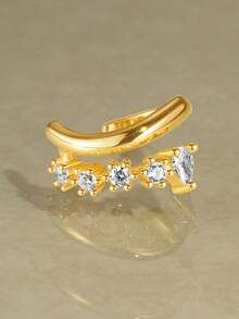 1件S925纯银镶嵌锆石夹式耳环，简约清新优雅的百搭日常佩戴饰品，女士礼物 - 幾何 - 查看 10