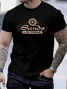 100% Cotton Sands Hotel Casino Vintage Sign Retro Las Vegas T-Shirt Street Hip-Hop Style Men's T-Shirt - Black - View 1