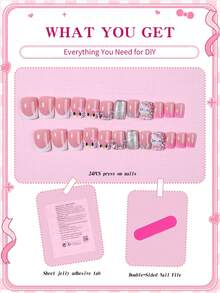 SANRIO 24片短方形3D凝胶美甲贴纸 - 可爱的3D设计，饰有水钻和花朵，完美贴合亚克力指甲，包含1瓶胶水和1个指甲锉，适合女性日常生活和派对场合 - 彩色 - 查看 7