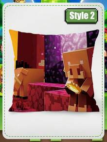 Minecraft 我的世界 2D 抱枕，适用于床、Minecraft 周边区域、学生宿舍午睡、床、窗边沙发、床头靠枕，方形超大抱枕套（含填充物），所有物品齐全。 - 彩色 - 查看 16