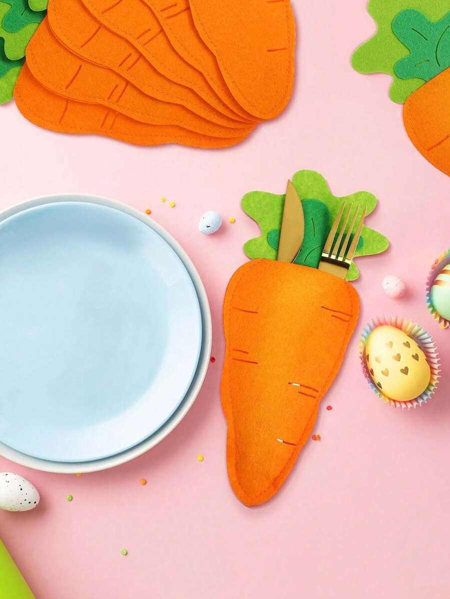 6pcs Easter Carrot Cutlery Holders, Carrot Tableware Set, Easter Gift, Easter Party Supplies - Multicolor - View 1