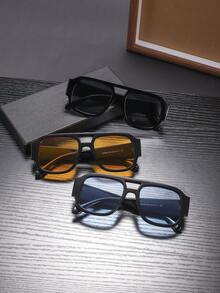 一副男士亚克力休闲飞行员方形镜框时尚黑色眼镜，适合度假、搭配服装，也可作为节日礼物。 - 彩色 - 查看 10