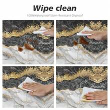 Marble Round Fitted Tablecloth With Elastic Edged, Circle Tablecover Waterproof  Household Table Cover For Outdoor Indoor Patio Kitchen,Home Kitchen Dining Camping Table Decor 40~50 In - Marble Gold Leaf - 查看 4