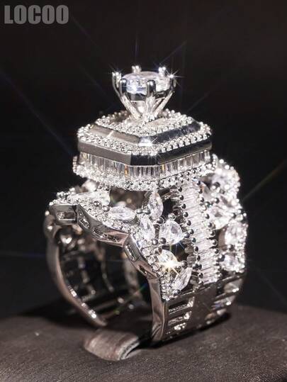 1 stuk romantische ring met zirkonia voor dames, perfect als sieraad voor bruiloft, verloving, jubileum, feest of Valentijnsdag.