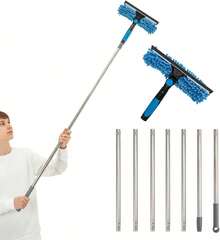 2-In-1 Window Cleaner Squeegee With Extendable Telescopic Pole – No Ladder Needed For High Windows, Glass & Car Windshield (Blue) - blue - View 7