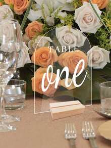 1pc Transparent Acrylic Wedding Table Number Plate - Romantic Wedding Seating Card, Party Birthday Event Dining Table Identifier - Semi-oval Large Size With Small Base - View 8