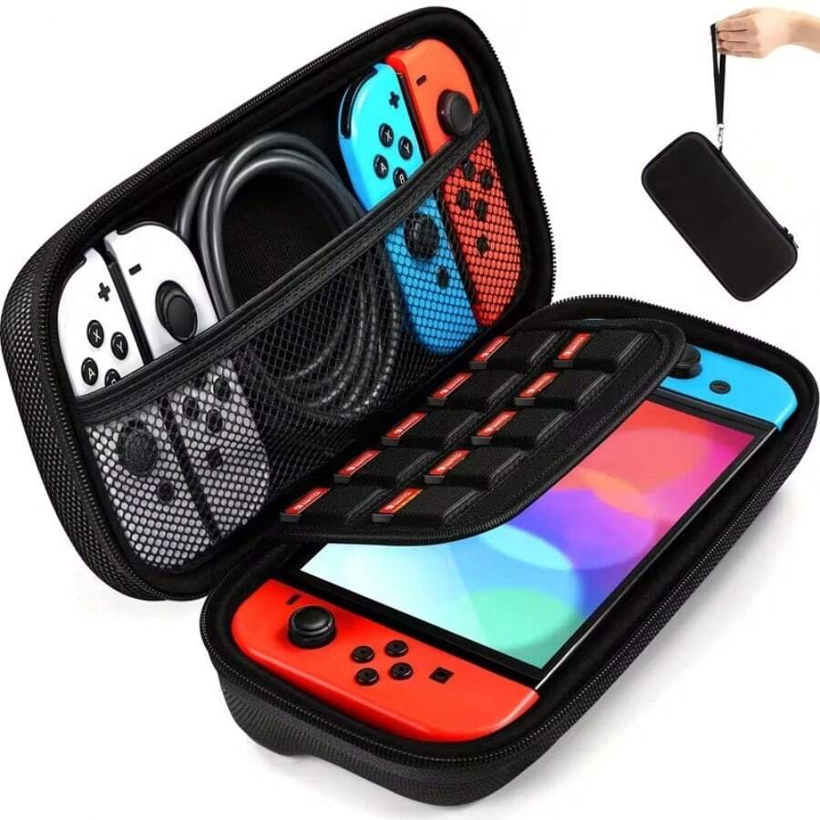 1个Switch游戏机便携包，兼容NS/OLED，EVA硬壳拉链保护袋，防震防刮，适用于游戏机收纳、户外游玩、日常携带、配件收纳、游戏旅行保护（不含游戏机）
