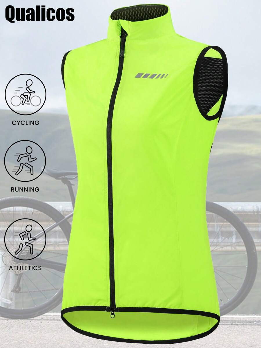 Qualicos Women's Full Zip Breathable Cycling/Running/Hiking Vest, Outdoor Sports Reflective Sleeveless Activewear With Back Pocket Summer - Yellow - View 1