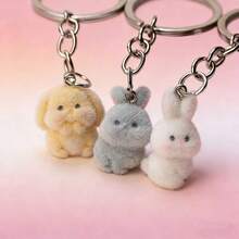 3pcs Cute Cartoon Rabbit Flocked Keychains, Adorable Detailed Cartoon Animal Couple Bag/Phone/Key Pendant, Fashionable Lovely Small Gift - Multicolor - View 13