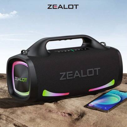  ZEALOT S79 100W 无线蓝牙音箱，便携式户外低音炮，高保真音质，支持双设备连接，快速充电，兼具移动电源功能，包含充电线和音频线，兼容智能手机/平板电脑/电脑/电视，适用于户外派对和家庭影院。