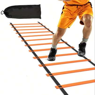 1件装黑色绳索和橙色切片敏捷梯速度训练器材，运动敏捷梯健身梯，适用于足球、速度训练、足球体能训练