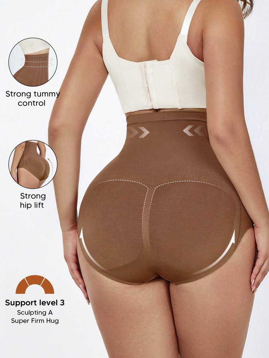 Mutandine modellanti vita alta per taglie forti, biancheria intima senza cuciture per sollevare il lato B e contenere l'addome - Castano - Visualizzare 1