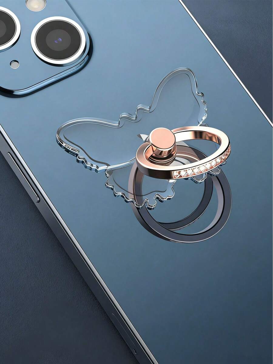 360°透明蝴蝶形手机支架，带指环夹，可调节免提手机支架，适用于家庭和办公室 - 彩色 - 查看 1