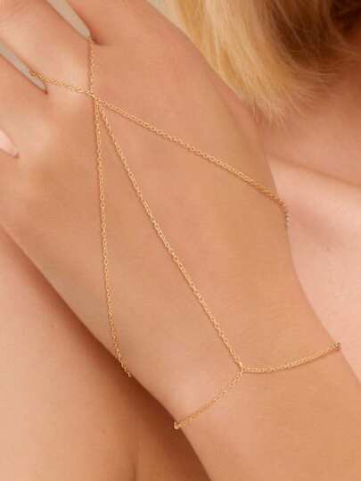 1Pc 925 Sterling Silver Classic Multiple Chains Simple Connected Finger Ring Bracelet Hypoallergenic Pure Silver Suitable For Women For Daily, Dates, Vacation, Wedding, Party, Holiday Gift