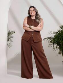 Plus Size Fashion Women's Tailored Set Vest + Pants Casual Fashion/With Special Buttons/Formal Work Blazer With Solid And Elegant Front Button Women's Tank Top/Elegant And Stylish Two-Piece Women's Suit With Front Buttons/Elegant/Sophisticated With Faux Pockets/With Buttons/Blogger/Fashion/National Shipping 2025 - 咖啡棕 - 查看 2
