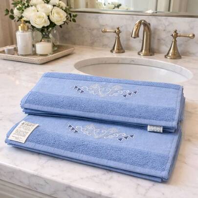 Conjunto de toalhas de mão estampadas premium – 2 peças – 50x90 cm – 100% algodão – Macias e absorventes – Fabricadas na Turquia