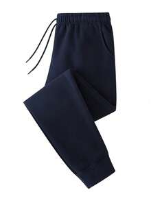 男士纯色抽绳运动裤，适合户外慢跑、健身房锻炼、健身，七分裤长，春夏运动休闲裤，男士适用 - 藏蓝色 - 查看 4