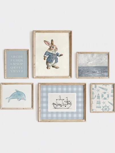 1pc Canvas Wall Art - Baby Products Children's Room Decorative Painting, Blue-Toned Kids' Room Artwork Framed Nursery Wall Art Perfectly Suited For Playroom Decor Nursery Decor, Parenting Room Decor, Kindergarten Decor Boy's Room Decor Girl's Bedroom Decor