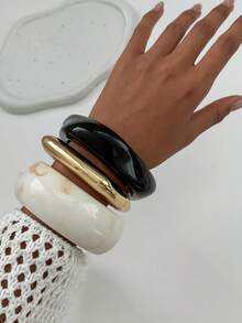 1pc Elegant Geometric Arc Smooth Charm Resin Cuff Bracelet, Luxurious Glamour, Suitable For Wedding, Party, Vacation, Casual, Street Style, Women's Couples Holiday Birthday Versatile Bracelet Gift - Bracelet - View 4