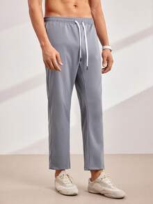 Driftmere 男士时尚抽绳腰斜口袋七分裤，秋季 - 灰色 - 查看 1