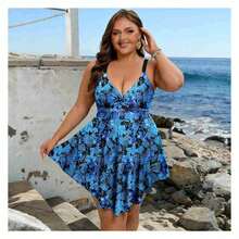 Plus Size Swimdress Tropical Print V-Neck Bathing Suit Women - Twist Front Swimwear 16W-30W Adjustable Straps Comfortable Beach Pool Swimsuit - 多色652 - 查看 1