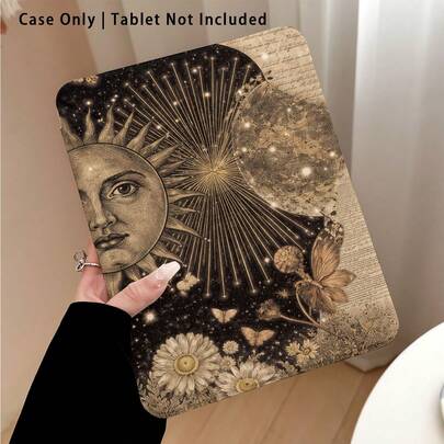 Moon1pc Painted Effect Acrylic Crystal Tablet Protective Case, Compatible With [Device Model], 3+Y Fold Anti-Bend, Reinforced Silicone Corners, Auto Wake/Sleep Function, Built-In Pencil Slot, Multi-Angle Foldable Stand