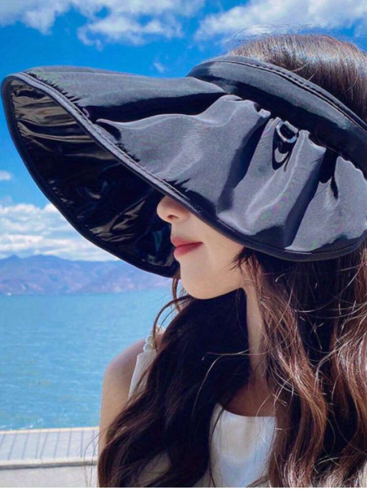 1顶贝壳帽，防紫外线，无檐遮阳帽，女士夏季沙滩遮阳帽，新款春夏度假旅行帽，防晒面部，大檐贝壳帽，骑行户外，可折叠黑色内衬，遮阳帽，黑色内衬渔夫帽，沙滩帽 - 彩色 - 查看 13