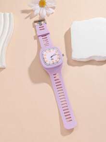 1 件果冻方形石英表，时尚钟表，适合青少年、日常使用或节日礼物 - 紫色 - 查看 5